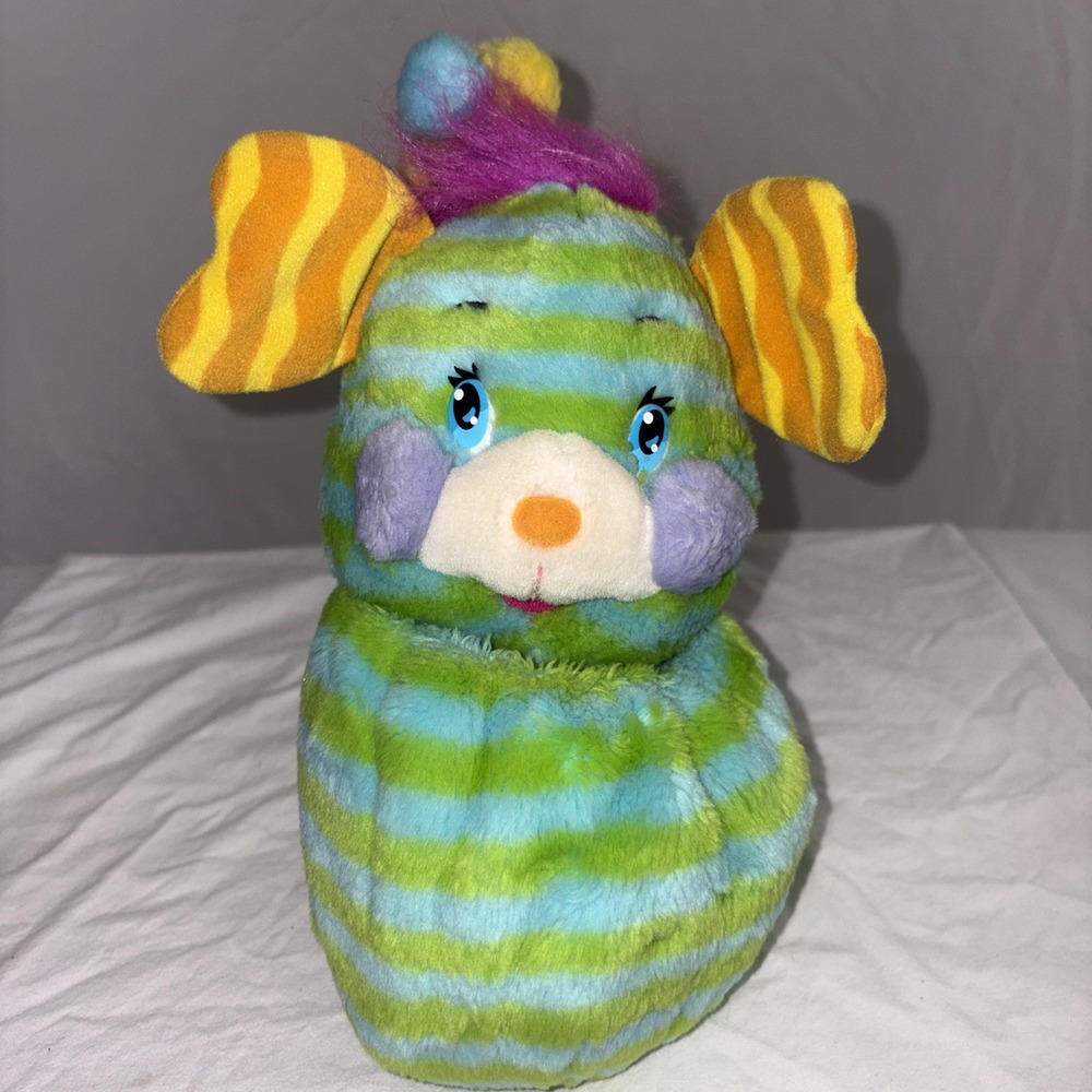Vintage Pinwheel Penny Popples Plush Toy - Green Blue Striped - 2001